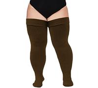 Calcetines altos hasta el muslo para mujer de talla grande para muslos gruesos, extra largos y gruesos por encima de la rodilla, calcetines calentadores de piernas, Café, más
