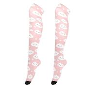 Calcetines altos hasta la rodilla para mujer, a la moda, extra largos, para novias, calcetines altos por encima de la rodilla para bailes, cuentos de hadas, hongos y caracoles retro, nubes, talla