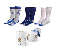 Calcetines Altos Niño Real Madrid - Pack 3 Pares Calcetines Deportivos Altos y Transpirables, Fútbol, Running, Colegio y Uso Diario Diseño Original del Real Madrid