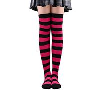 Calcetines altos por encima de la rodilla para mujer, medias anchas a rayas para calentador de piernas, ligas para mujer, rosso, Altoa única