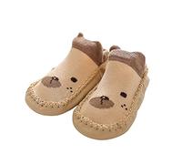 Calcetines antideslizantes para bebés zapatos de gateo para niños y niñas, antideslizantes, ligeros, calcetines de piso lindos con suela de cuero sintético suave, zapatos informales para bebés, caqui
