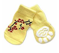 Calcetines antideslizantes para perros GogiPet, amarillo con bonsai, 4 unidades