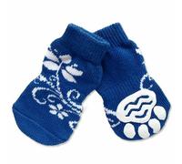 Calcetines antideslizantes para perros GogiPet, azul con flores, 4 unidades