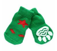 Calcetines antideslizantes para perros GogiPet, verde con estrella roja, 4 unidades