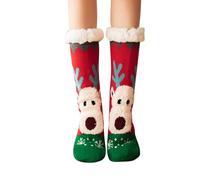 Calcetines antideslizantes tipo pantufla para mujer para el invierno, cálidos, suaves, cómodos, forrados con vellón esponjoso, para casa, calcetines navideños divertidos para mujer, rojo, Talla única