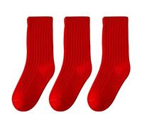 Calcetines Bebe 6-9 Meses - Calcetines para Niños Otoño E Invierno Calcetines Rojos Festivos De Doble Pin para Niños Y Niñas Calcetines De Tubo para Bebés Año Nuevo 3 Pares (Red M Toddler)