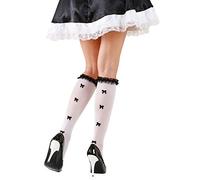 Calcetines blancos con decoración de encaje y lazos negros de 70 denier - Adulto - Accesorios para vestido de disfraz de carnaval
