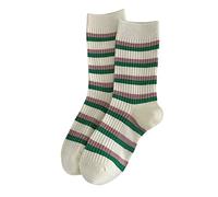 Calcetines blancos para mujer, para otoño e invierno, a rayas, bordados, con letras, a, Altoa única