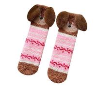 Calcetines cálidos para mujer de felpa para perro 3D, calcetines de fantasía de casa suaves múltiples, accesorio cómodo para adultos y niños, calcetín rigolote para relajación e invierno, 01-rosa