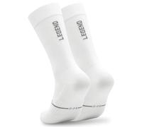 Calcetines Ciclismo Altos Deportivos Hombre y Mujer - Calcetines Running Triatlón Senderismo Gimnasio Crossfit - Acolchados, Transpirables, Sin Costuras, Compresivos y Ligeros (L-XL, Legend White)