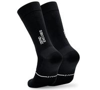 Calcetines Ciclismo Altos Deportivos Hombre y Mujer - Calcetines Running Triatlón Senderismo Gimnasio Crossfit - Acolchados, Transpirables, Sin Costuras, Compresivos y Ligeros (L-XL, Z.E. Black)