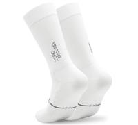 Calcetines Ciclismo Altos Deportivos Hombre y Mujer - Calcetines Running Triatlón Senderismo Gimnasio Crossfit - Acolchados, Transpirables, Sin Costuras, Compresivos y Ligeros (S-M, Z.E. White)