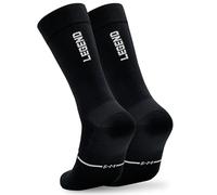 Calcetines Ciclismo Altos Deportivos Hombre y Mujer - Calcetines Running Triatlón Senderismo Gimnasio Crossfit - Acolchados, Transpirables, Sin Costuras, Compresivos y Ligeros (S-M, Legend Black)
