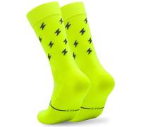 Calcetines Ciclismo Altos Deportivos Hombre y Mujer - Calcetines Running Triatlón Senderismo Gimnasio Crossfit - Acolchados, Transpirables, Sin Costuras, Compresivos y Ligeros (L-XL, Neon)