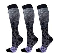 Calcetines Compresión de 3 Pares mujeres Hombres Calcetines de Compresión de Gradiente de 15-20 Mmhg los Mejores Atletas, Correr, Volar, Viajar, Enfermeras,Gris,L/XL