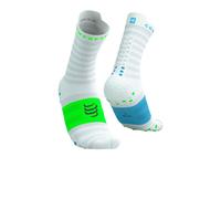 Calcetines Compressport Pro Racing V4.0 Ultralight Run High | EU S in White/Norse Blue/Neon Green