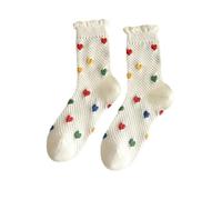 Calcetines Con Volantes Para Mujer Calcetines de mujer Otoño Invierno de tubo medio con estampado de oso de dibujos animados de amor, lunares, medias blancas bonitas con volantes de encaje(Color01)