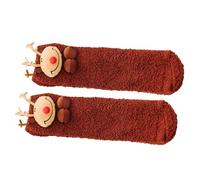 Calcetines cortos térmicos de forro polar coral para mujer, divertidos patrones de dibujos animados de Navidad, pantuflas de interior de temporada, uso casual en interiores, reno, Talla única