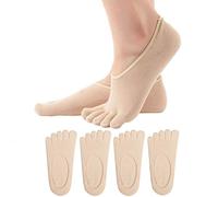 Calcetines de algodón con cinco dedos para mujer, calcetines invisibles para correr, 4 pares (beige)