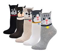 Calcetines de Algodón Mujer Calcetines Térmicos, Calcetines de Animales Lindos Mujer Calcetines de Divertidos Ocasionales, 5 Pares
