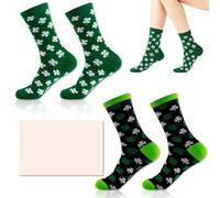 Calcetines de Algodón para Hombre, Mujer y Niños - Conjunto Tema Trébol de 2 Pairs - Con Regalo de Tarjeta de Felicitación