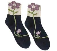 Calcetines de algodón transpirable para mujer, estilo coreano, calcetines de flores, tubo medio, medias para adultos y niños, Negro, Altoa única
