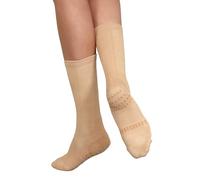 Calcetines de baile con agarres giratorios de silicona y punto de giro - Calcetines de ballet planos contemporáneos para niñas y mujeres en color nude y negro, color carne, L