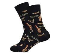 Calcetines de banda de latón, regalo de orquesta, regalo de trompeta, saxofón, corno francés, regalo de trombón, calcetines de música, regalo para profesor de música, talla 36-40, Negro, 5-8