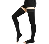 Calcetines De CompresióN 1 par de medias compresión for mujer y hombre, 20-30 mmHg, punta abierta, calcetines altos for piernas hinchadas, viajes vuelos para Volar(Black,4XL)