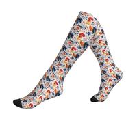 Calcetines de compresión con estampado de gallo y flores de colores para mujeres y hombres, 15-20 mmHg, soporte para enfermeras, viajes, correr, deportes, medias de compresión, calcetines de soporte.