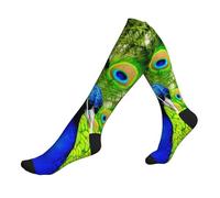 Calcetines de compresión con estampado de pavo real azul para hombres y mujeres, calcetines de circulación de soporte de 15-20 mmhg, para correr y deportes, 2 Negro-2, Altoa única