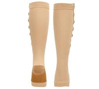 Calcetines de Compresión con Punta Abierta, Calcetines de Compresión con Cremallera Amigables con la Piel de Nailon para Modelar las Piernas, Compactos para Viajes(Costuras en tono de piel, L/XL)