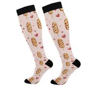 Calcetines De Compresión Corn Dogs En Forma De Corazón Transpirables Adultos Medias Cómodos Medias Compresion Para Circulación Recuperación Fitness 50Cm