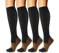 Calcetines de compresión de cobre para hombres y mujeres Circulación-mejores para correr médicas senderismo ciclismo 15-20 mmHg, Cobre Negro/4 Pares, L/XL
