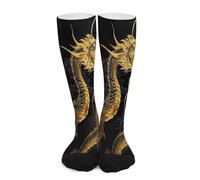Calcetines De Compresión Dragón Amarillo Sobre Fondo Negro Transpirables Calcetines Vuelos Suaves Adultos Medias Para Varicosas Atletismo Soporte Enfermera Recuperación 50Cm