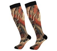 Calcetines De Compresión Dragón De Fantasías Vintage Antiampollas Calcetines Vuelos Antideslizantes Deporte Socks Para Circulación Recuperación Mujeres 50Cm