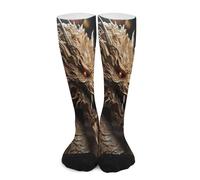 Calcetines De Compresión Dragón Dorado Sobre Fondo Rojo Antideslizantes Deporte Socks Suaves Calcetines Vuelos Para Circulación Soporte Enfermera Fitness 50Cm