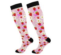 Calcetines De Compresión Fresas Con Flores Antideslizantes Calcetines Vuelos Transpirables Adultos Medias Para Varicosas Atletismo Mujeres Recuperación 50Cm