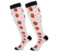 Calcetines De Compresión Fresas Y Lazos Transpirables Medias Compresion Antiampollas Medias Hasta La Rodilla Para Mujeres Circulación Varicosas Atletismo 50Cm