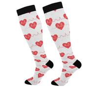 Calcetines De Compresión Latidos Del Corazón Corazones Rojos Cómodos Calcetines Vuelos Antideslizantes Deporte Socks Para Recuperación Mujeres Circulación 50Cm