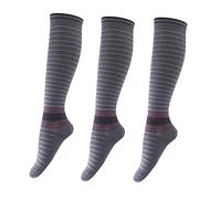 Calcetines de compresión Mujeres Hombres Calcetines hasta la rodilla de 15-20 mmHg para venas varicosas,Edema,Carrera,Viaje,Vuelo,Calcetines de compresión a rayas deportivas (3 pares),Gray,S/M