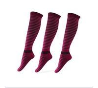 Calcetines de compresión Mujeres Hombres Calcetines hasta la rodilla de 15-20 mmHg para venas varicosas,Edema,Carrera,Viaje,Vuelo,Calcetines de compresión a rayas deportivas (3 pares),Red,L/XL