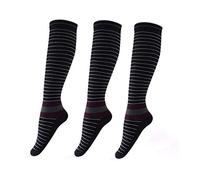 Calcetines de compresión Mujeres Hombres Calcetines hasta la rodilla de 15-20 mmHg para venas varicosas,Edema,Carrera,Viaje,Vuelo,Calcetines de compresión a rayas deportivas (3 pares),Black,L/XL