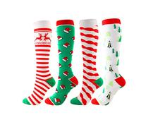 Calcetines de compresión navideños,20-30 mmHg Calcetines navideños para hombres/mujeres Enfermera de recuperación Corriendo Maternidad Embarazo Vuelo Viajes Médico Salud Deporte(S, christmas-4pairs-1)