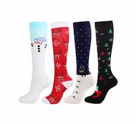 Calcetines de compresión navideños,20-30 mmHg Calcetines navideños para hombres/mujeres Enfermera de recuperación Corriendo Maternidad Embarazo Vuelo Viajes Médico Salud Deporte(S, christmas-4pairs-3)