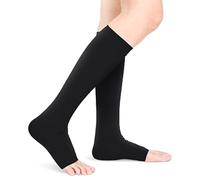 Calcetines de Compresión para Hombres Y Mujeres, Medias de Compresión de Vuelo con Punta Abierta, 20-30 MmHg Soporte Graduado Rodilla Mangas de Compresión hasta la Pantorrilla(XL Negro)