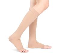 Calcetines de Compresión para Hombres Y Mujeres, Medias de Compresión de Vuelo con Punta Abierta, 20-30 MmHg Soporte Graduado Rodilla Mangas de Compresión hasta la Pantorrilla(XL Piel)