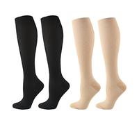 Calcetines de Compresión para Mujer 2pares Calcetines de Compresión Quirúrgica Calcetines de Vuelo para Hombre Rodilleras Medias para Deporte Correr Viajar Enfermería Embarazo 20-25 mmhg (L/XL)