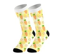 Calcetines de compresión para mujer, calcetines altos con diseño de zanahorias y flores en Vichy Beige para Pascua, divertidos y cómodos, calcetines divertidos para fiestas, uso diario, Amarillo118