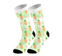 Calcetines de compresión para mujer, calcetines altos con diseño de zanahorias y flores en Vichy Beige para Pascua, divertidos y cómodos, calcetines divertidos para fiestas, uso diario, Verde Claro118